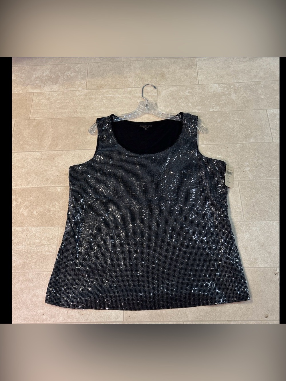 Women’s Cold Water Creek Black XL (16) Sequin Tank Top Blouse BRAND NEW Shimmer